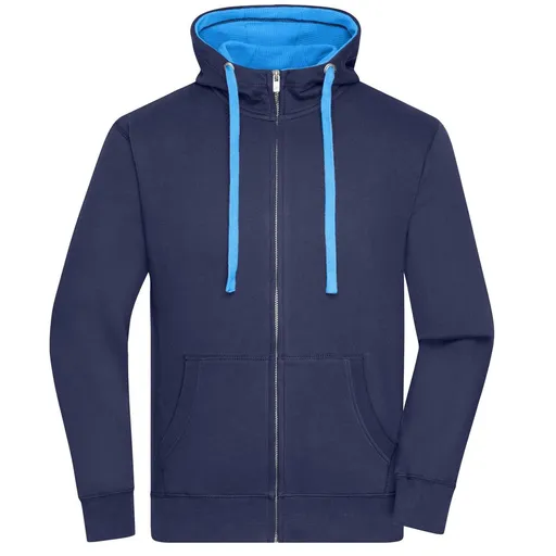 James & Nicholson (Daiber) Pánska mikina na zips s kapucňou JN963 - Tmavomodrá / kobaltová | XL