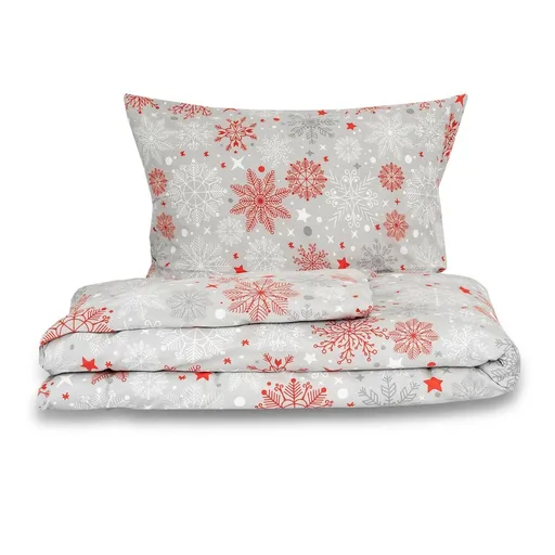 Kvalitex Vianočné flanelové obliečky Vločky červenosivá, 140 x 200 cm, 70 x 90 cm