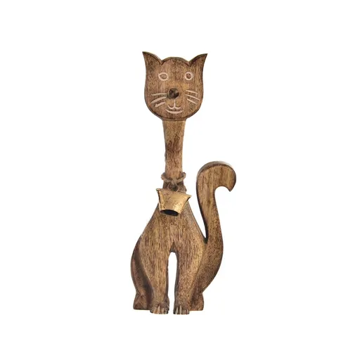 InDecor Mačka z mangového dreva so zvončekom, 19 x 4 x 49 cm, L