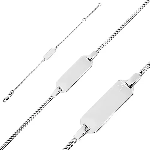 Strieborný náramok 925 - jemná retiazka a hladká známka