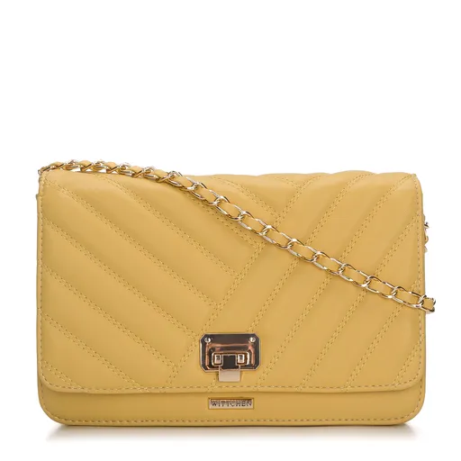 Prešívaná kabelka z ekokože na retiazke žltá 94-4Y-519-Y