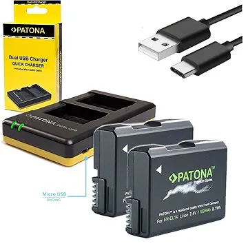 PATONA Foto Dual Quick Nikon EN-EL14 + 2× batéria 1100 mAh (PT1966B)