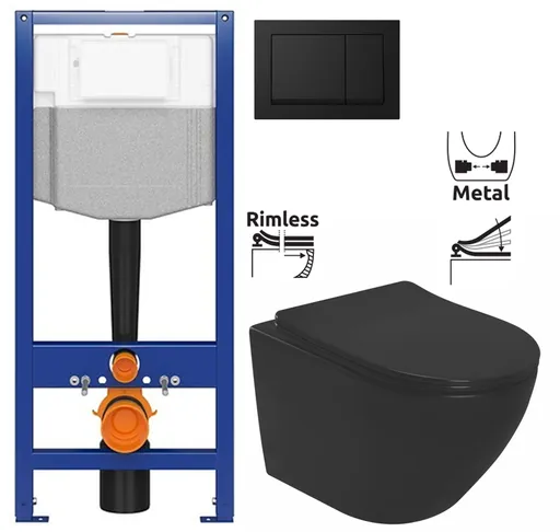 CERSANIT predstenový inštalačný systém s čiernym tlačidlom K97-0574 + WC REA CARLO MINI RIMLESS ČIERNY MAT + SEDADLO K97-526 0574 MM1