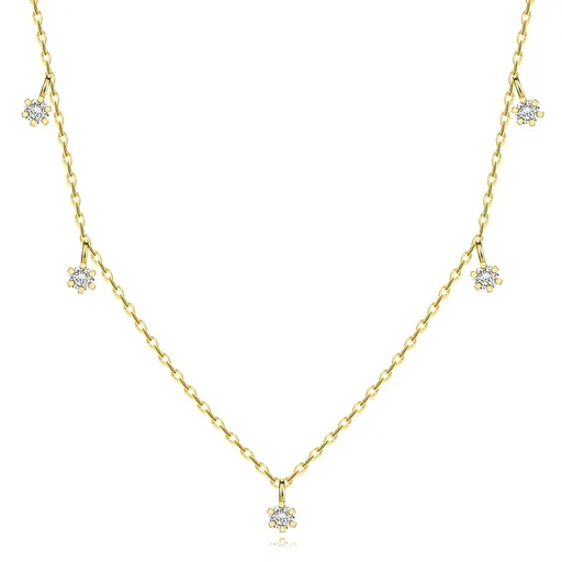 Zlatý 14K náhrdelník, žlté zlato - okrúhle číre zirkóny, oválne očká