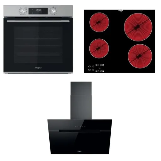Whirlpool rúra OMK58CU1SX + sklokeramická varná doska AKT8090NE + komínový odsávač WHVP62FLTSK SETWH20