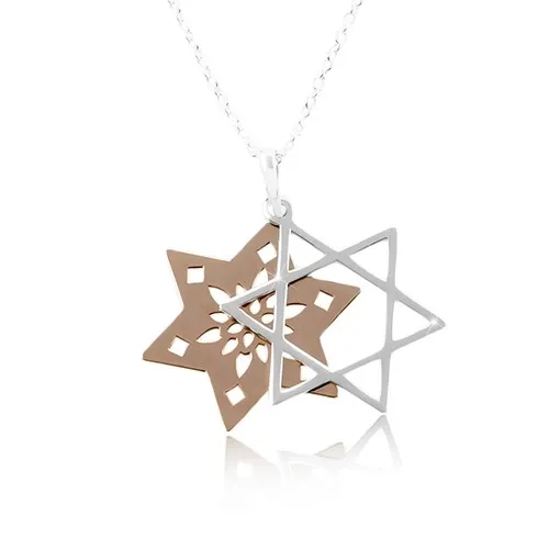 Náhrdelník zo striebra 925, zdvojená hviezda s výrezmi, medená a strieborná farba