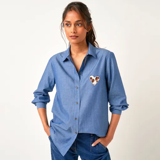 Košeľová šambré blúzka s výšivkou srdca