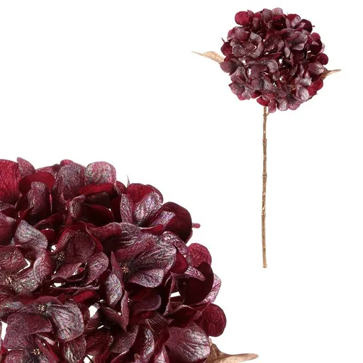 Umelá rezaná Hortenzia, červená s pozlátením, 65 cm