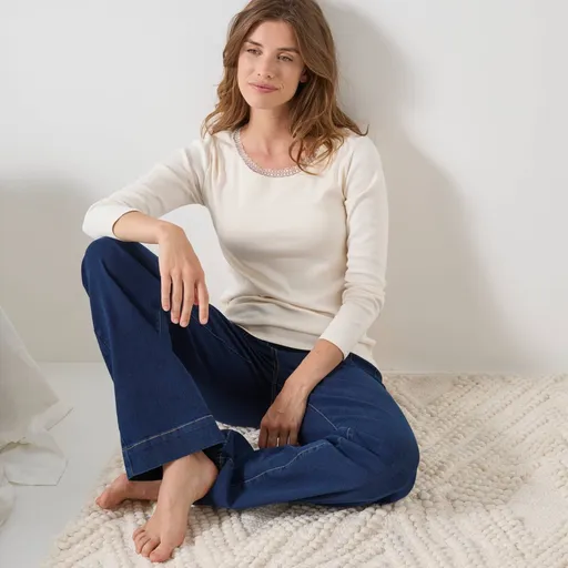 Tričko s dlhými rukávmi, čipkou a náprsenkou, jemne hrejivé