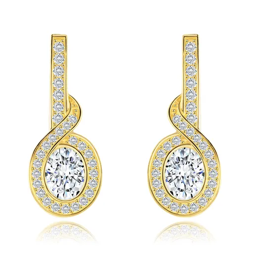 Zlaté náušnice 14K v tvare slučky s oválnym zirkónom