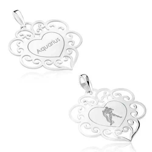 Strieborný 925 prívesok, znamenie VODNÁR, srdiečko s filigránovým lemom