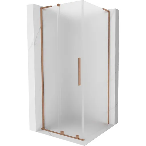 MEXEN/S - Velar L sprchovací kút, posuvné dvere 100 x 100, dekor, meď kartáčovaná 871-100-100-33-65
