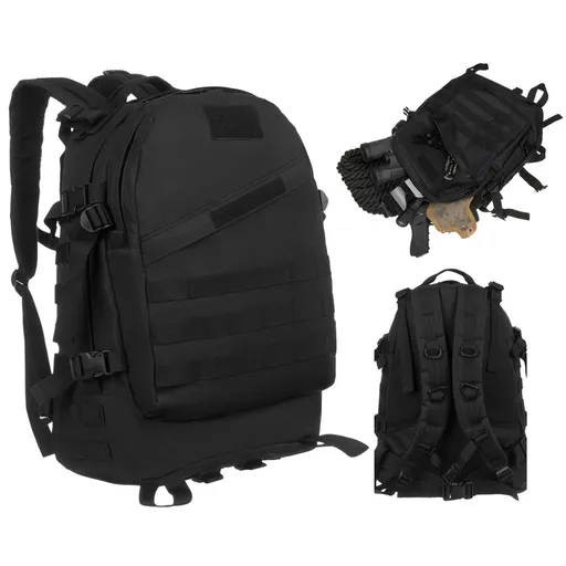 Čierny trojkomorový vojenský taktický ruksak 40L s MOLLE systémom – Peterson