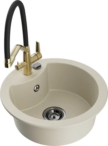 MEXEN/S MEXEN/S - Diego granitový drez 1-miska vrátane batérie Duo, béžová 6512-69-671701-57-B