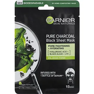 GARNIER Skin Naturals Pure Charcoal Black Tissue Mask s extraktom z morských rias 28 g (3600542097253)