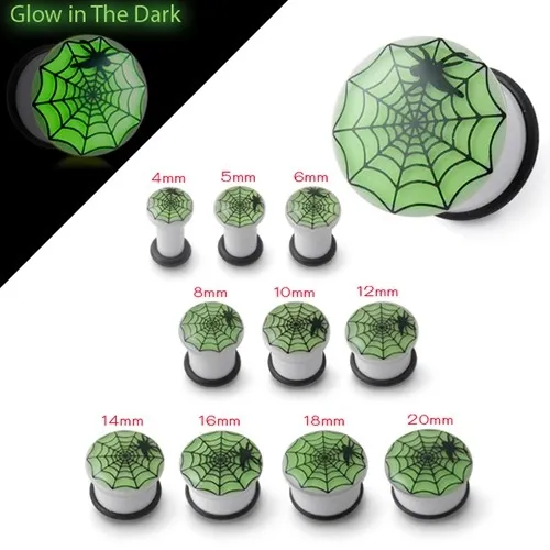 Plug do ucha bielej farby svietiaci v tme, pavučina a pavúk - Hrúbka: 10 mm