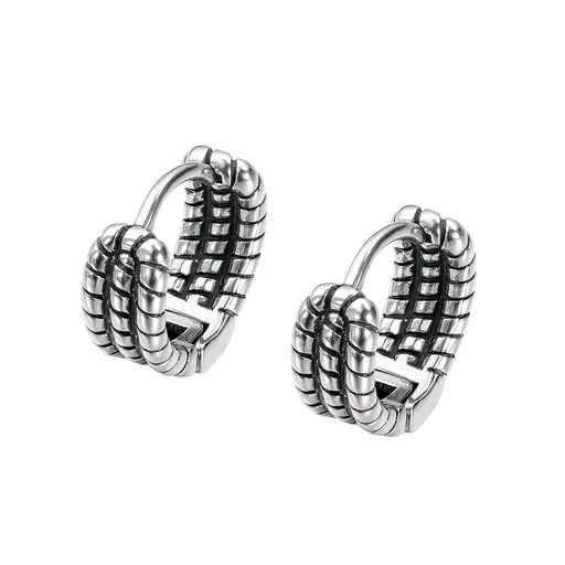 Okrúhle náušnice z ocele - patinovaná hadia koža, kĺbové zapínanie