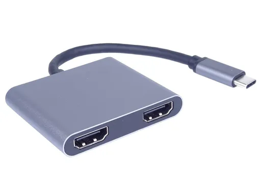 PremiumCord MST adaptér USB-C na 2x HDMI, USB3.0, PD, rozlíšenie 4K a FULL HD 1080p