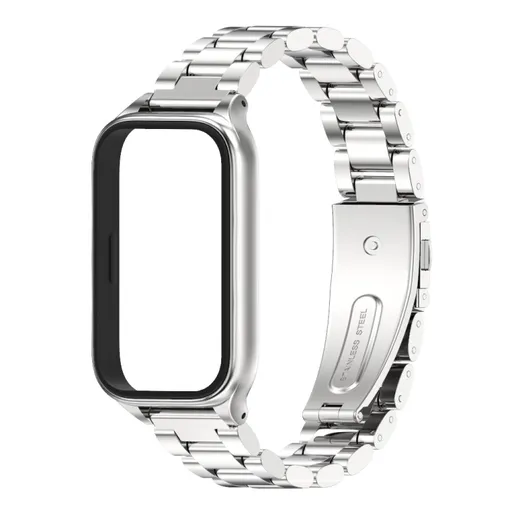 CLASSIC Kovový remienok + ochranný kryt pre Xiaomi Smart Band 9 Active strieborný