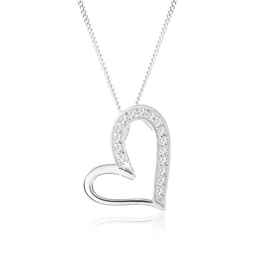 Náhrdelník zo striebra 925, asymetrický obrys srdca, číre zirkóniky