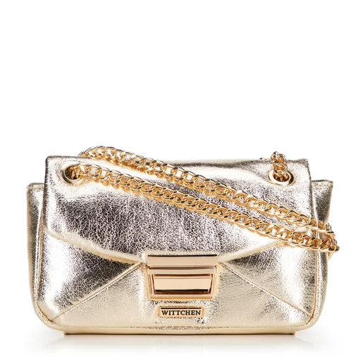 Mini crossbody kabelka z lesklej ekokože, zlatá 100-4Y-216-G