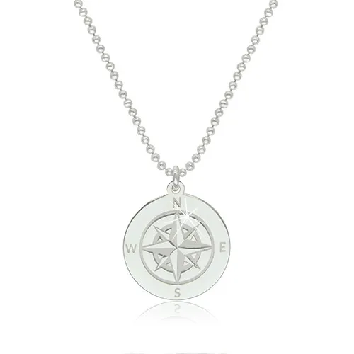 Strieborný 925 náhrdelník - obrys kruhu s vyobrazeným kompasom a svetovými stranami