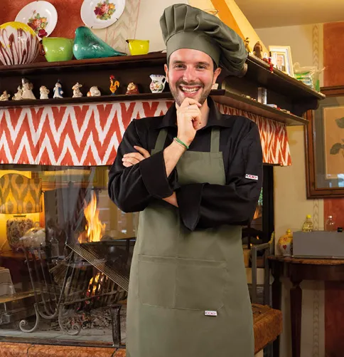 EGOCHEF Kuchárska zástera EGOchef ku krku s vreckom - olivovo zelená