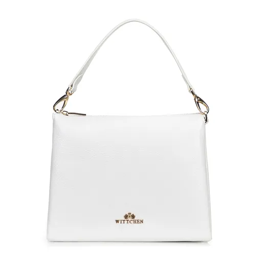 Dámska trojpriehradková crossbody, hnedá koža, biela 100-4E-809-0