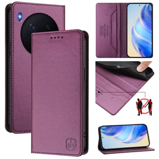 RINA Zaklápacie puzdro pre Vivo X300 tmavofialové