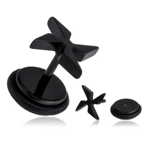 Čierny akrylový falošný piercing do ucha, vrhacia hviezdica