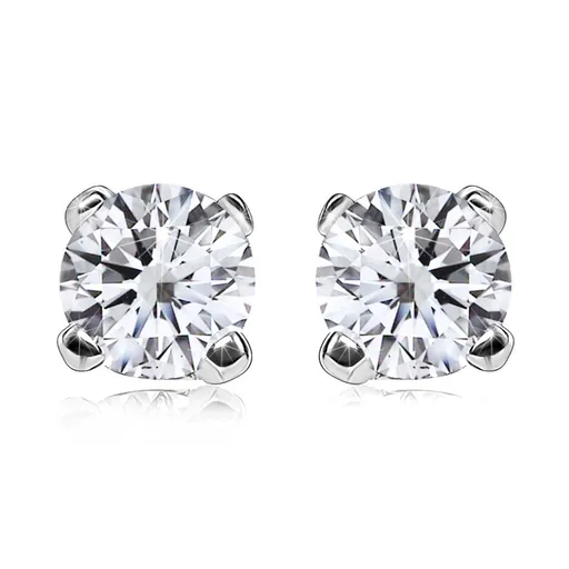 Briliantové náušnice z 585 bieleho zlata - trblietavý okrúhly diamant, kotlík, puzetky