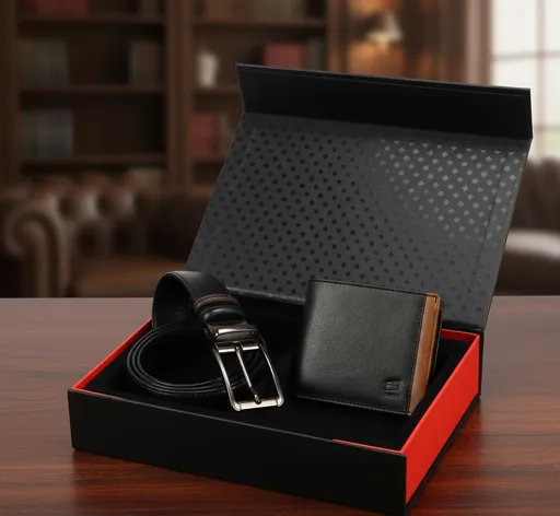 Darčekový set NORDEE – pánska kožená peňaženka a čierny opasok v darčekovej krabičke
