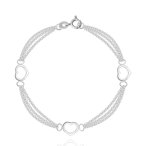 Strieborný náramok 925 - tri srdcia a multi retiazka