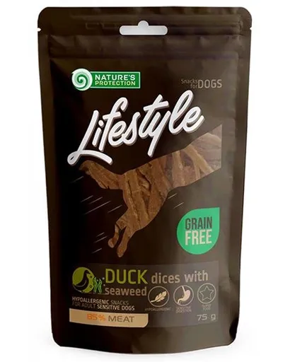 Maškrta Natures Protection Lifestyle mäkké kačacie kocky s morskými riasami 75g