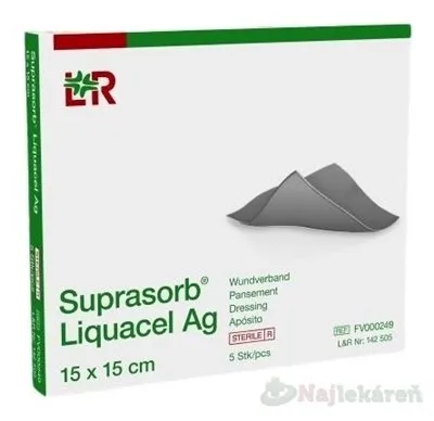 Suprasorb Liquacel Ag Krytie na rany s antimikrobiálnym striebrom, 15 x 15 cm, 5 ks