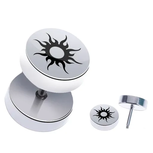 Oceľový fake piercing do ucha - lesklé kolieska so slnkom