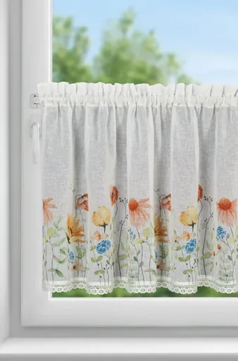 ArtFir Krátka záclona NATI P | biela/červená 150 x 60 cm