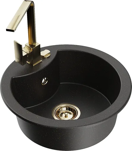 MEXEN/S MEXEN/S - Diego granitový drez 1-miska vrátane batérie Rita, čierny/zlatý metalik 6512-75-670300-50