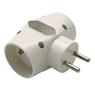 Rozbočovacia zásuvka 240V, CEE7 (vidlica) - zásuvka 3x, 0.1m, 2x typ E, 1x typ C, biela, 3 zásuvky