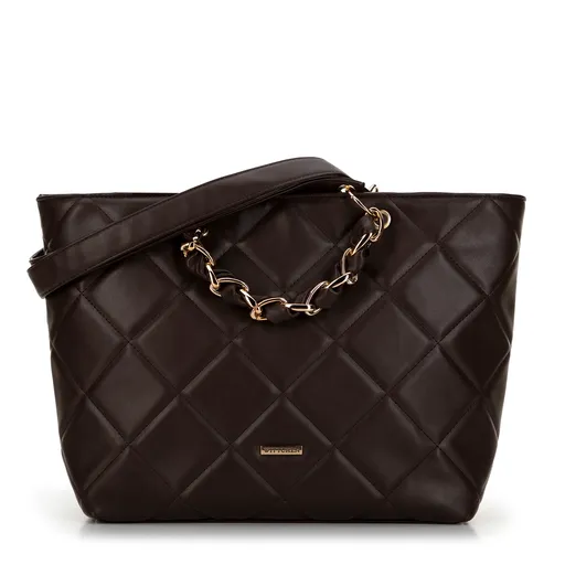 Shopperka z ekokože s rombovým vzorom hnedá