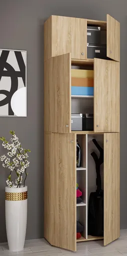 VCM Úklidová skříňka Lona XXL s otočnými dveřmi s nástavcem, dub sonoma