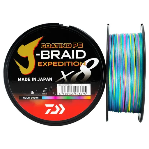 Daiwa splietaná šnúra j-braid expedition multicolor 300 m - 0,28 mm 26,4 kg