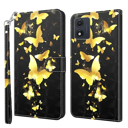 ART Peňaženkový kryt pre Motorola Moto E13 GOLD BUTTERFLY