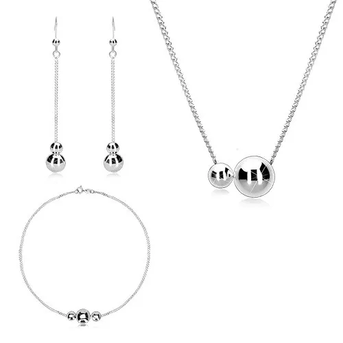 Trojset zo striebra 925 - retiazka z oválnych očiek, hladké zrkadlovolesklé guličky