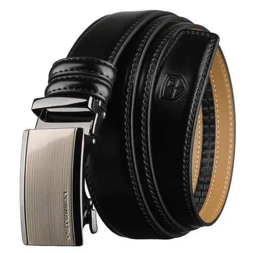 Pánsky kožený opasok v čiernej farbe s automatickou prackou