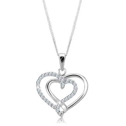 Strieborný náhrdelník 925 - prepletené hladké a zirkónové srdce