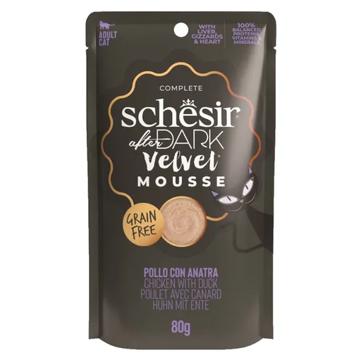 SCHESIR After Dark Velvet Mousse vrecko pre mačky kura a kačica 80 g