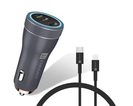 CONNECT IT InCarz DUPLEX nabíjačka do auta, 2x USB-C, 1x Lightning, ANTRACITOVÁ