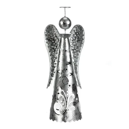 Vianočná kovová dekorácia Anjel na čajovú sviečku, strieborná