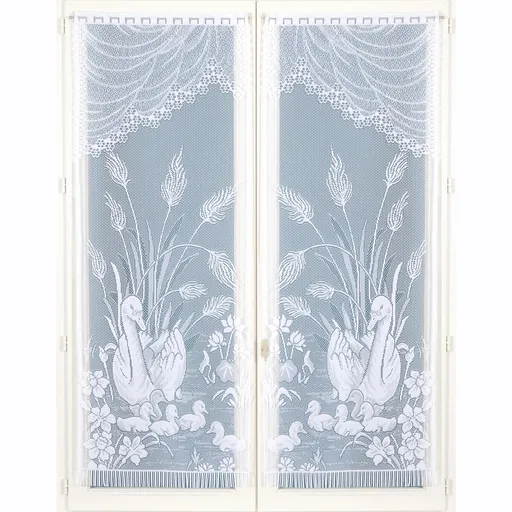 Rovná vitrážová záclonka s motívom labutí, 1 pár